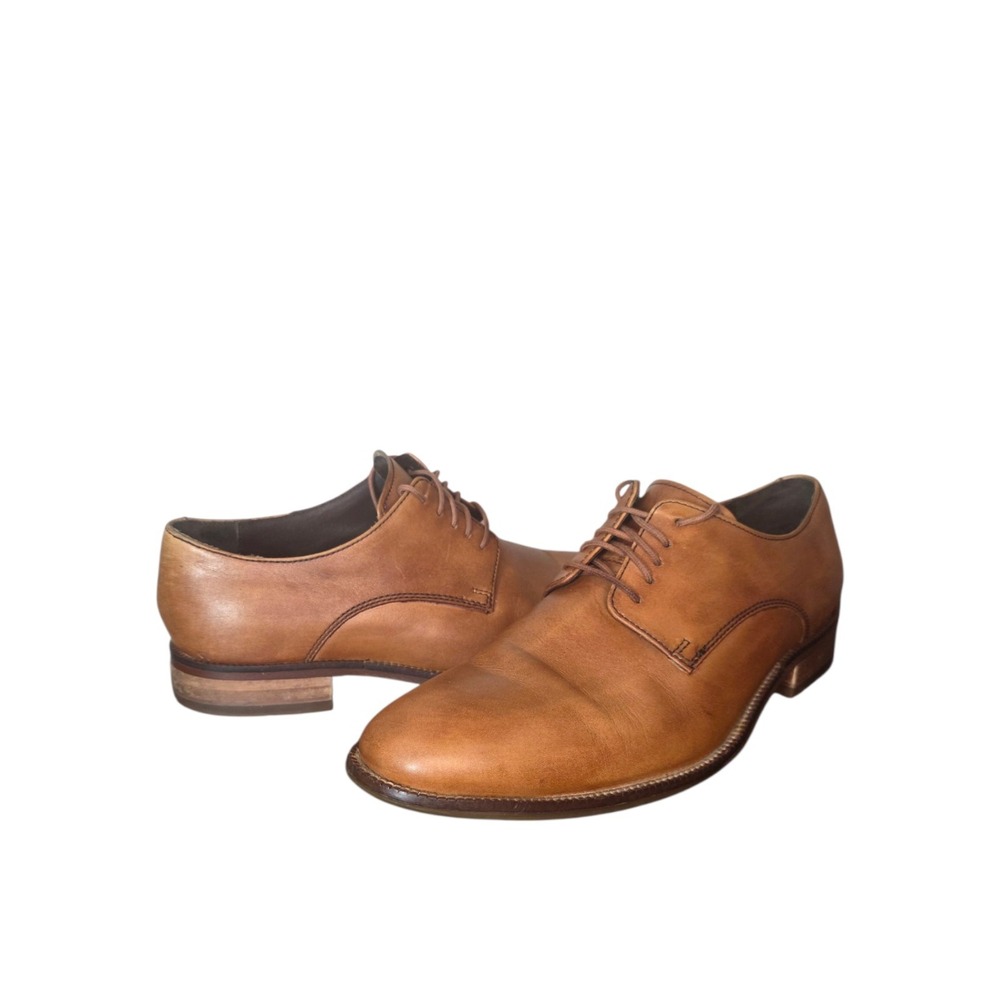 Cole Haan Mens 9.5 Brown Leather Plain Toe Derby Oxford Dress Shoes